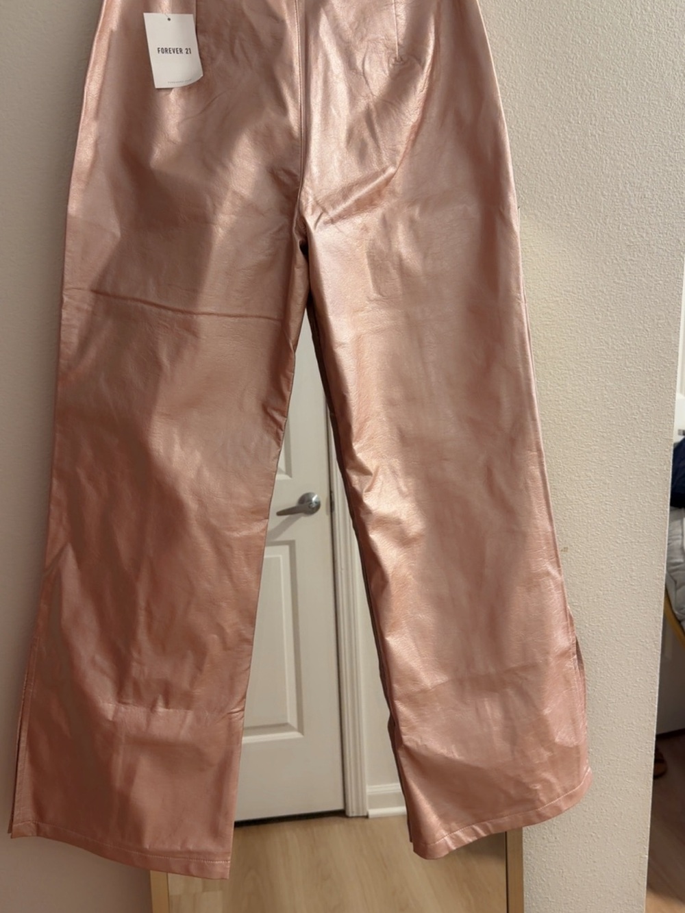 Forever 21 Women’s Metallic Rose Gold Faux Leather Straight-Leg Pants
